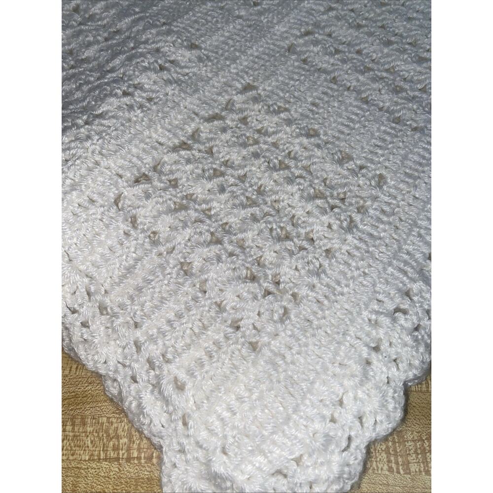 Handmade New Crochet Baby Blanket Boy Or Girl Solid White 57” x 43” - Picture 2 of 6